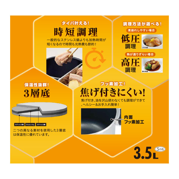 焦げ付きにくい圧力鍋3.5l
